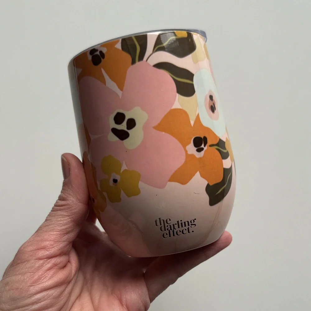 The Darling Effect Insulated Double Walled Lil’ Floral Delight Wine Tumbler Lid